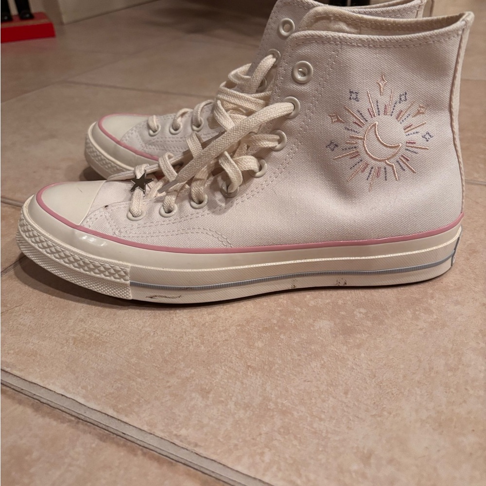 Converse Women's Cream High-Tops with Celestial Design